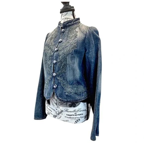Women's Blue Jean Jacket with Embroidered Details - Picture 3 of 8
